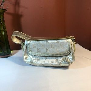 Liz Claiborne silver and gold clutch handbag